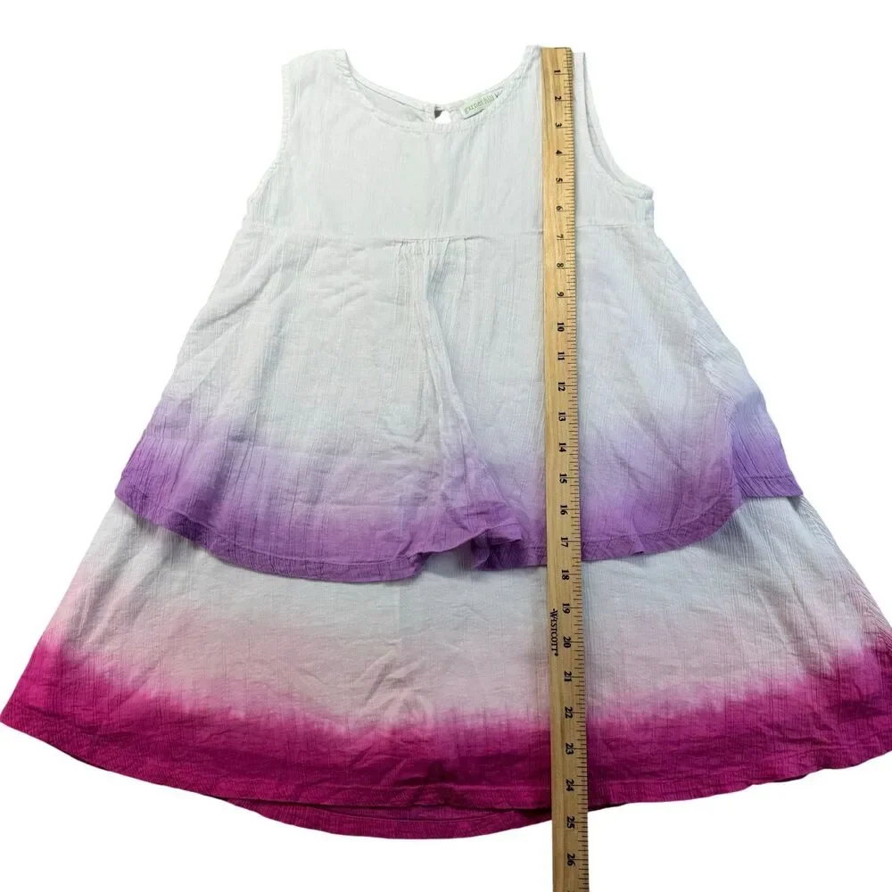 Garnet Hill Kids Dress Girls 6T White Purple Pink Ombre Sleeveless Lined Cotton